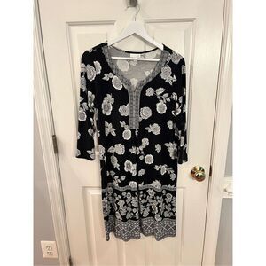 J. Jill Black Floral 3/4 Sleeve Tunic Dress sz S EUC
